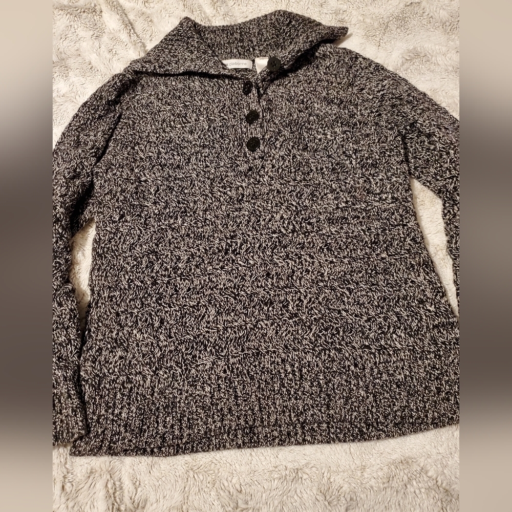 Vintage Liz Claiborne Ribbed Collared Winter Sweater Black/White Size XL